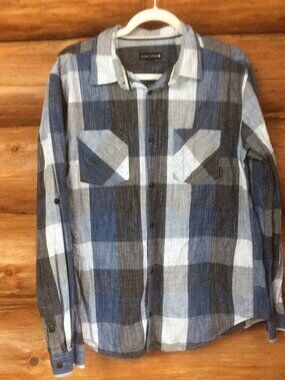 Ocean Current Patchwork Print Button Down Size Large